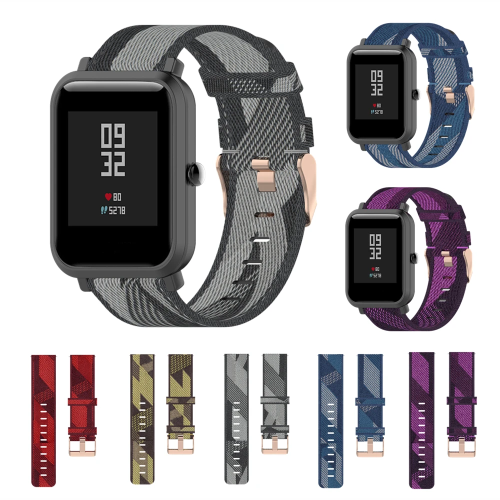 Ремешок для часов Xiaomi Amazfit Bip / BIP Lite цветной нейлоновый холщовый браслет Huami GTS GTR Pace