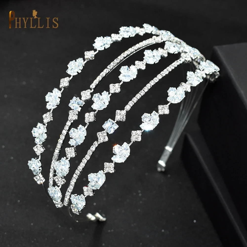 A371 Luxury Wedding Hair Hoops Zircon Wedding Headpieces for Woman Tiaras Hair Accessories Bride Headband Multi-layer Headwear