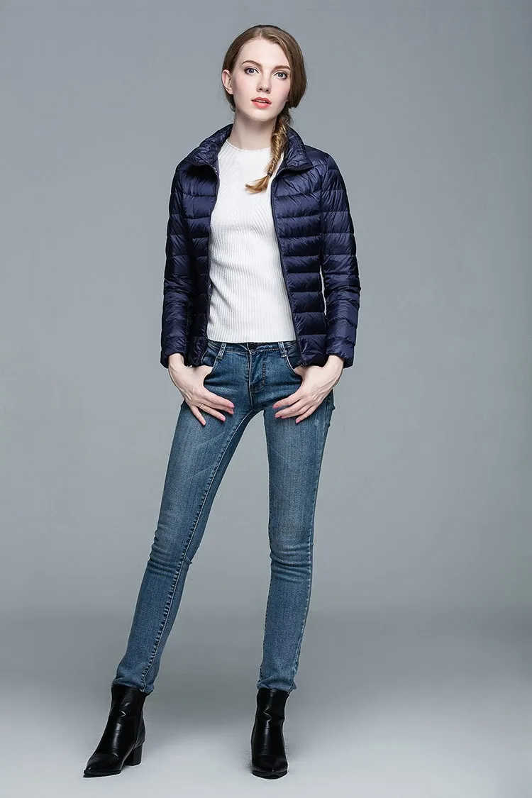 Winter Women Stand Collar 90% White Duck Down Jacket Female Ultra Light Down Jackets Slim Long Sleeve Parkas Candy Color Fashio