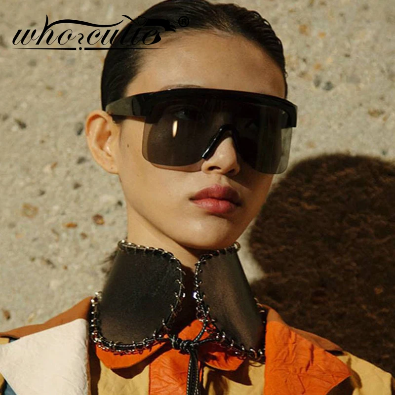 Gafas de de gran tamaño para mujer, lentes sol femeninas con máscara, visera de diseñador de marca, gafas de sol grandes, Escudo de una pieza, sombras S009, 2019