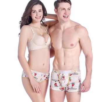 

Couple Underwear Set Cotton Panties Romantic Christmas Atmosphere Print Panty Men Boxer Women's Underwear for Lover's Underpants