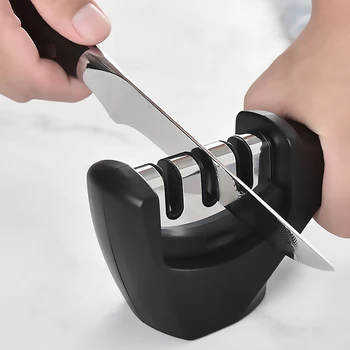 

New Professional Three Stages Knife Sharpener Tungsten Steel+Ceramic Multi-function Home Kitchen Quick Sharpening Tool