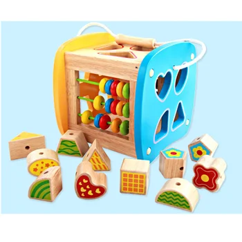 

Portable Educational Cube Bricks Geometric Shape Matching Blocks Sorting Box Wooden Baby Intelligence Toy Building Blocks