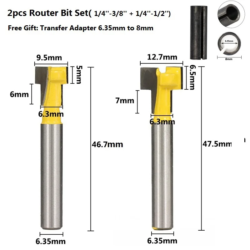 1/4 ''1/2'' 8 мм хвостовик Т-образный Фрезерный резак Замочная скважина винтовой резец с ЧПУ фрезерные инструменты деревообрабатывающие фрезы - Длина режущей кромки: 2pcs Router Bit Set