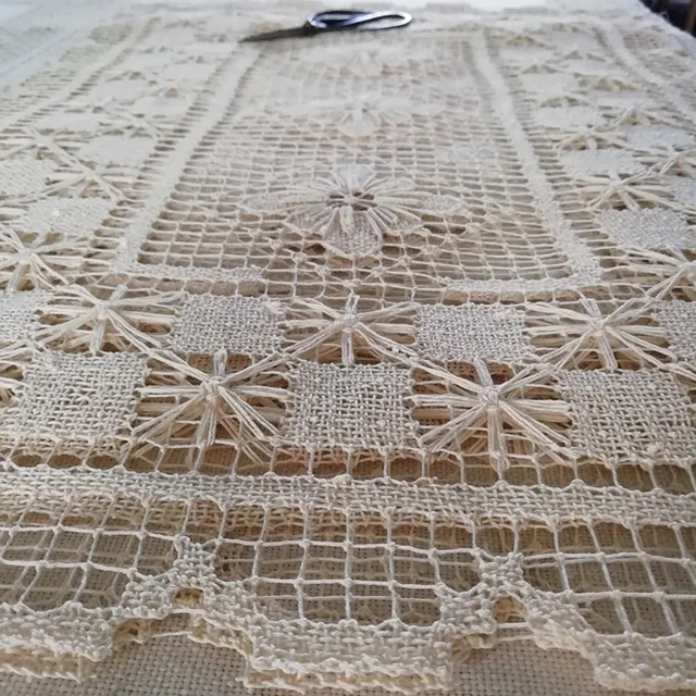 Vintage生成り　ハンドワークコットンフィレレース　フリークロス Vintage生成り ハンドワークコットンフィレレース フリークロス