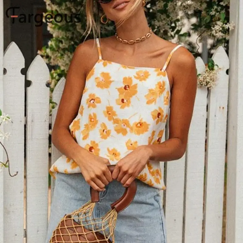 Fargeous Cami женские модные топы с цветочным принтом и открытой спиной для девушек Летняя Повседневная пляжная одежда для отдыха Camisole размера плюс