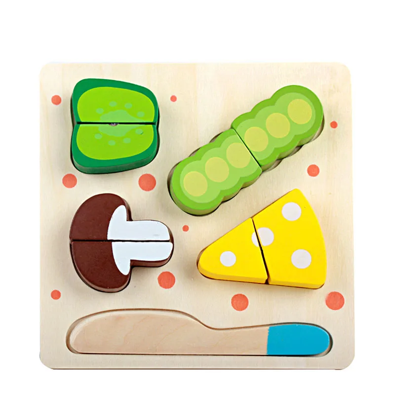 Kitchen Pretend Play Jigsaw Puzzles Baby Wooden Cut Fruits Vegetables Puzzle Toys Kids Educational Tangram Shapes Children | Игрушки и