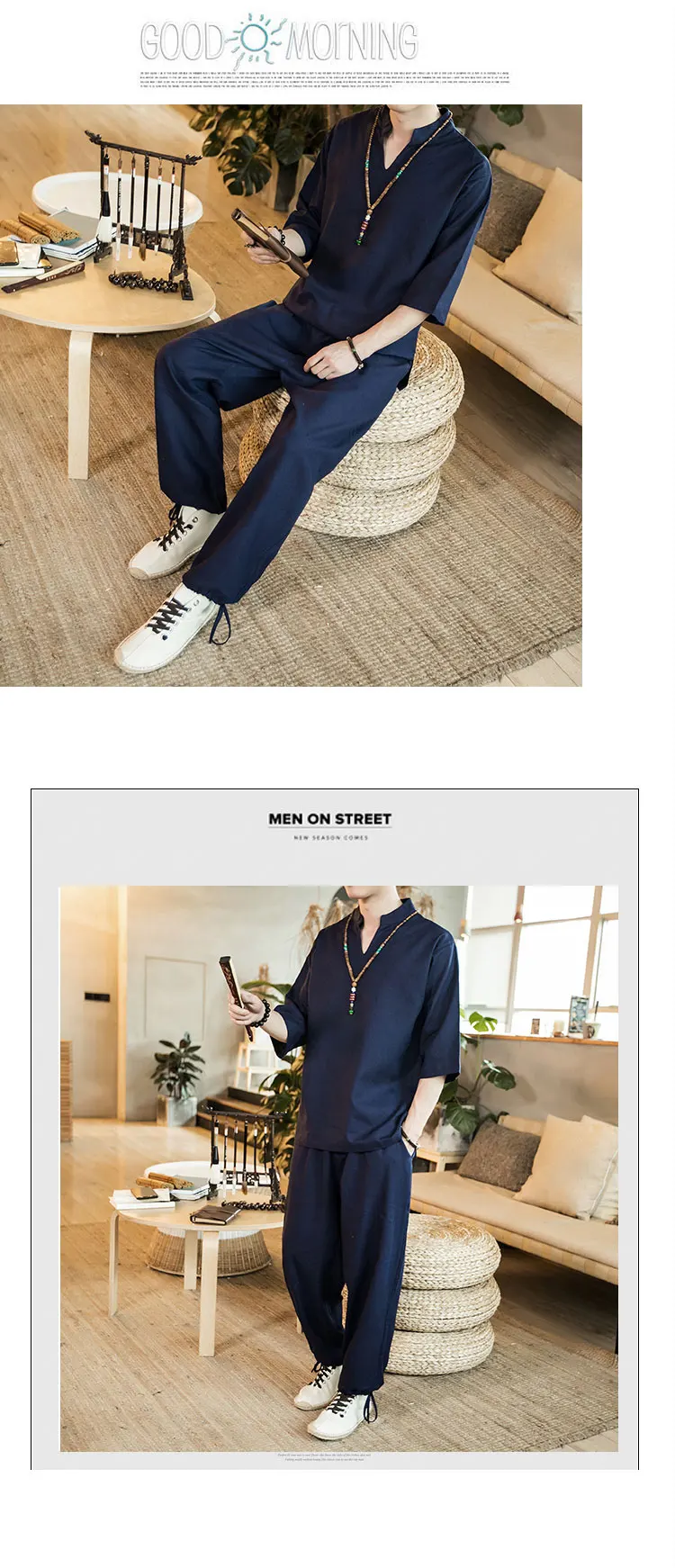 VOGUELEO2019 высококачественный осенний комплект из хлопка и льна, мужские тонкие комплекты с коротким рукавом, однотонные, большие размеры, Свободный Повседневный комплект