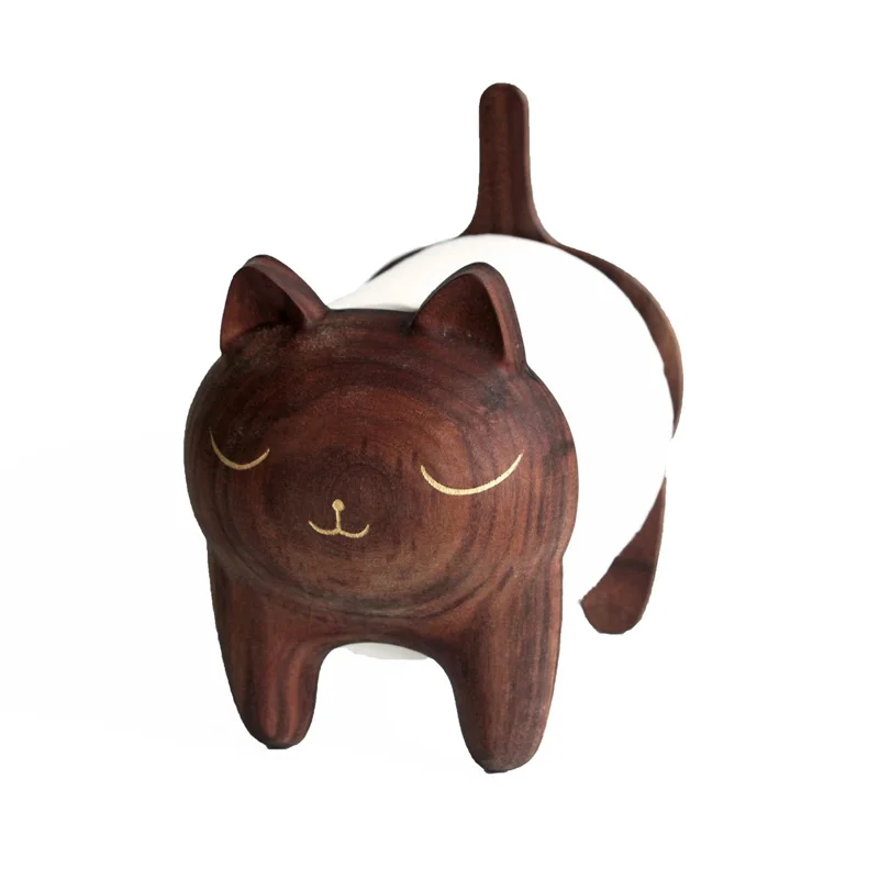 Wooden Cat Toilet Paper Holder