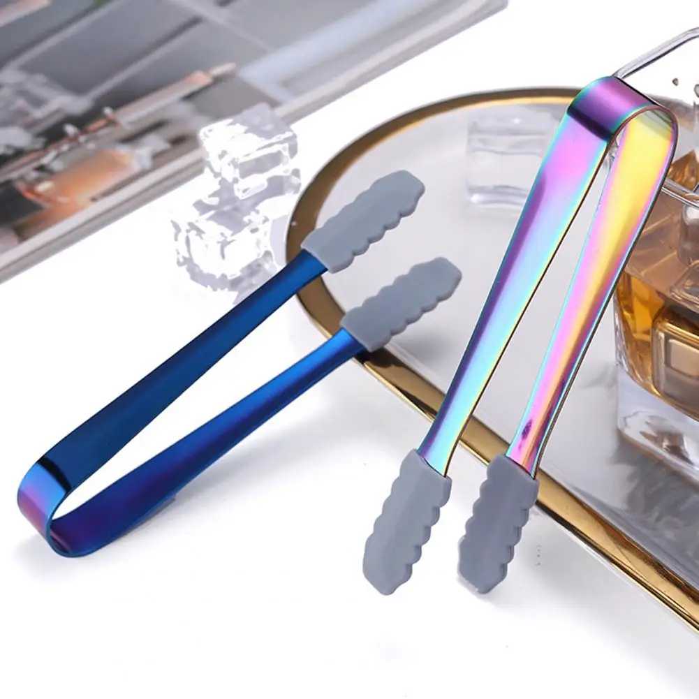 Stainless Steel Ice Cube Sugar Tongs Silicone Anti-slip Food Serving Clip Clamp