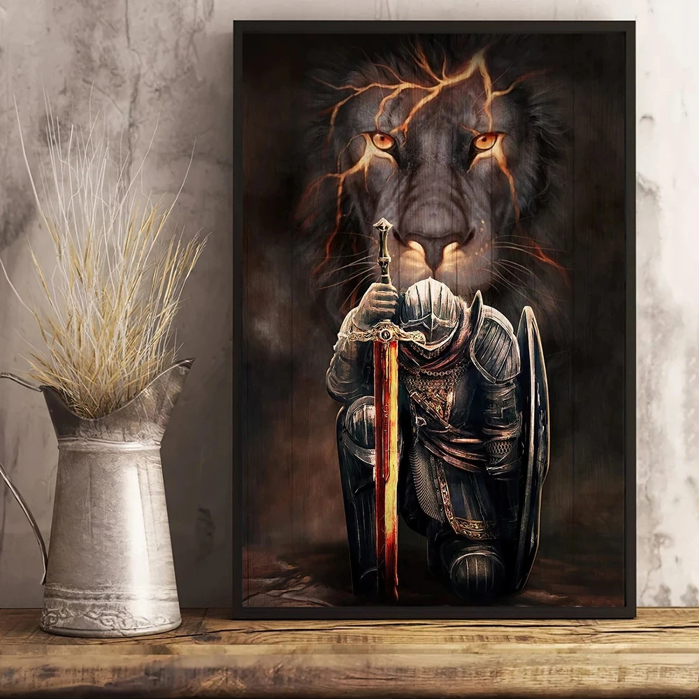 Full Square/Round 5D DIY Diamond Embroidery Knight Lion And The Armor Of Faith Diamond Painting Cross Stitch Kits Home Decor