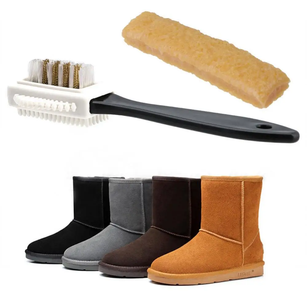 3-Sides Cleaning Brush + Rubber Eraser For Suede Nubuck Shoes Boot Cleaner Cleaning Brush Kit