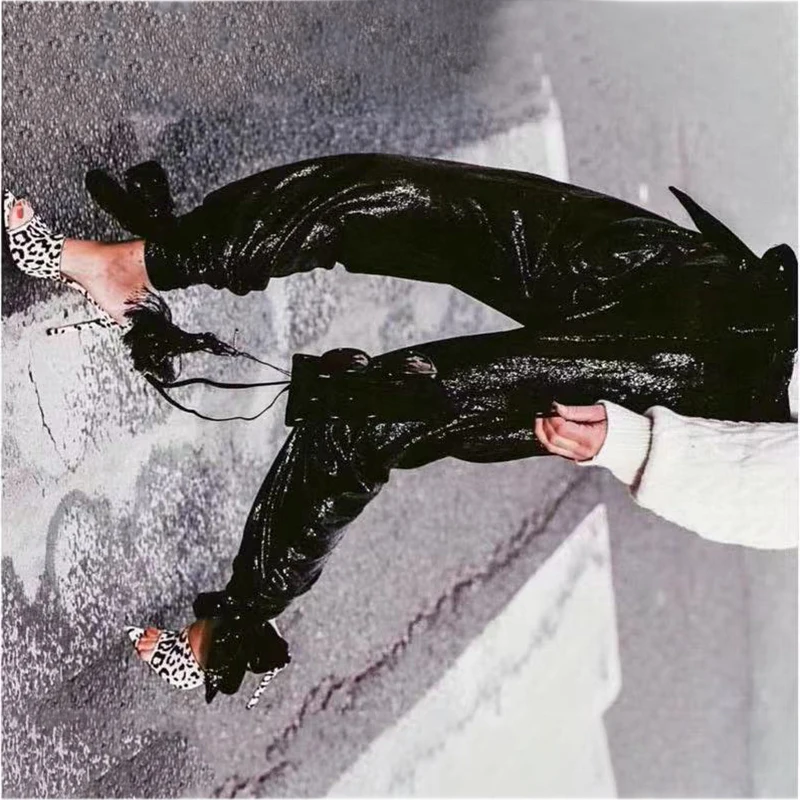 

Heavy Sequin Pants Female High Waist Bottom Bandages Trousers For Women Spring Fashion Streetwear Women Pants