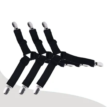 

4Pcs Three-Head Clamp Elastic Adjustable Quilt Cover Fixing Tool Holder Bed Sheet Clip Mattress Fasteners Slip-Resistant Belt