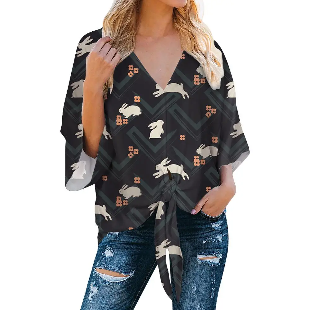 

NOISYDESIGNS Bunny Rabbit Print Chiffon Blouse Sexy Blouse Lady Office Shirt Tunic Casual Loose Tops Plus Size Blusas Feminina