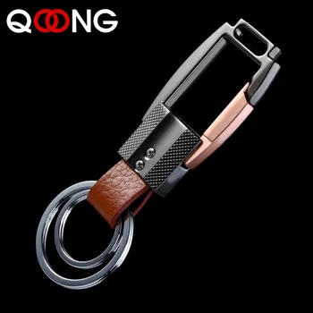 QOONG 2021 High-Grade Alloy Genuine Leather Men Keychain Bag Pendant Elegant Business Car Key Chain Ring Holder Jewelry Y58