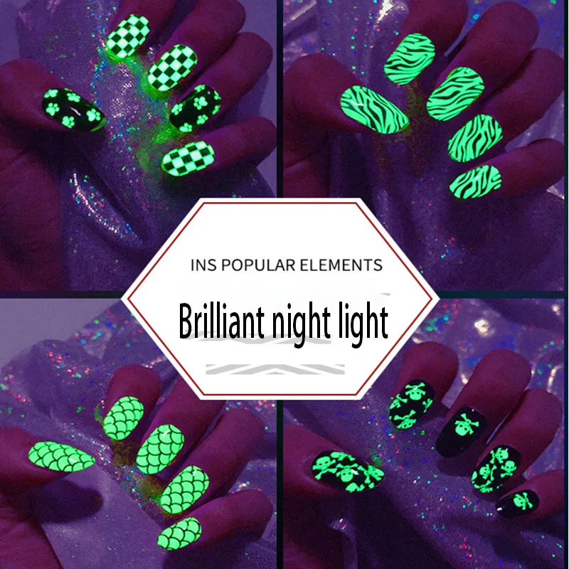 

Luminous Effect Stripe Geometry Design Hallowee Full Set Nail Art Shinning Glitter Nail Art Sticker Decoration Manicures Tool