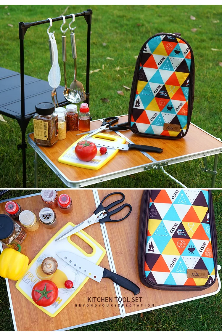 Gadgets de Aço Conjunto Portátil Inoxidável Peça Cozinha Ferramentas Acampamento Panelas Tote Piquenique Bolsa 201 7 10 Conjunto portátil 201 gadgets de aço inoxidável