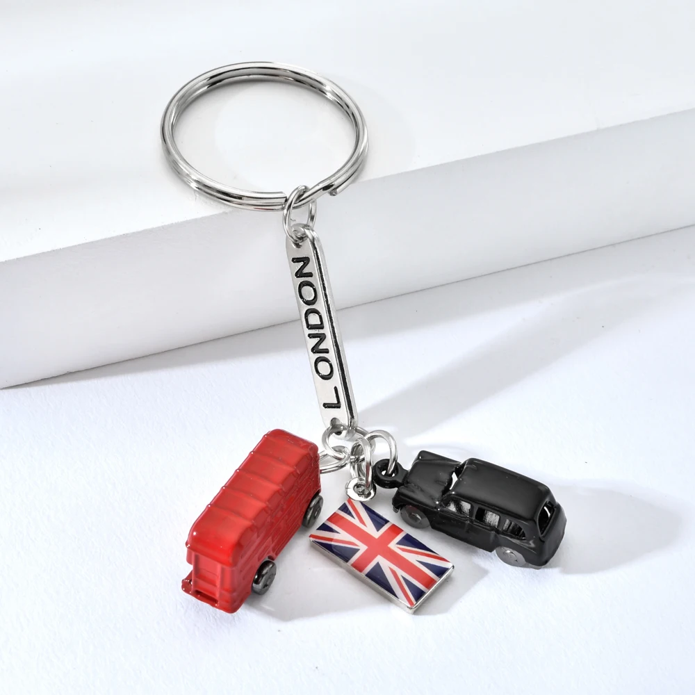 

Vicney Fashion Jewelry London Keychain London Bus Key chain London Black Taxi And United Kindom Flag Keyring Ring For Key