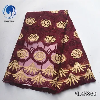 

Beautifical nigerian lace fabrics 2019 New embroider flwoers lace fabrics with stones 5yards french net lace fabric ML4N860