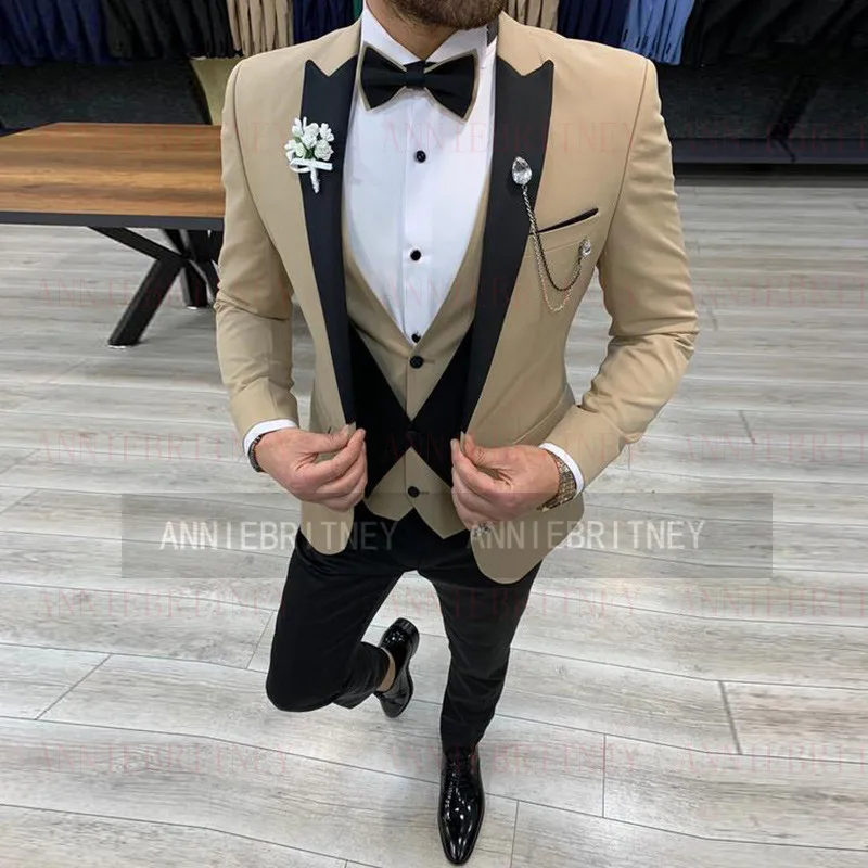 新しいプレセール 新デザインスリムフィットメンズスーツカーキピークラペル花婿ベストmantuxedo 3個 ジャケット パンツ ベスト カスタムメイドのウェディング男性用スーツ 買取 東京 Medtech Tinderpoint Com