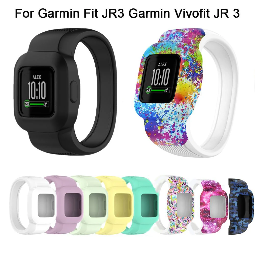 Kids Soft Silicone Watchband Children No Buckle Wrist Strap Pure Color/Printing Sport Band For Garmin Vivofit JR 3 GarminFit JR3 |