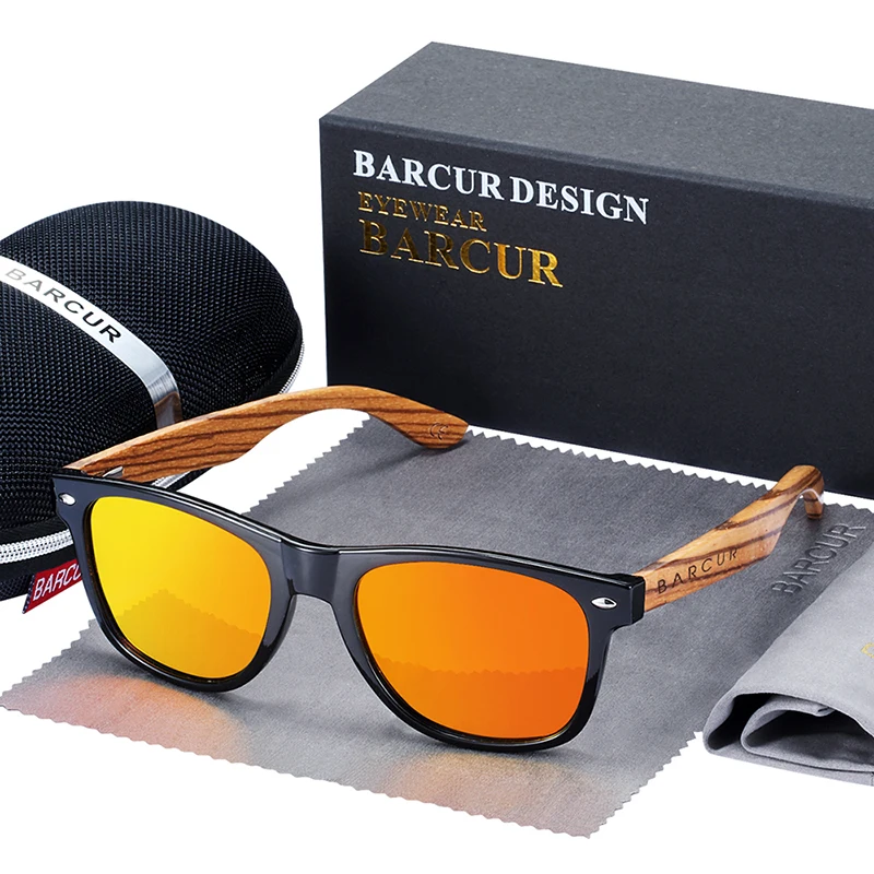 BARCUR, натуральная Зебра, дерево, солнцезащитные очки, поляризационные, деревянные, прямоугольные, зеркальные линзы, для вождения, UV400, для мужчин и женщин