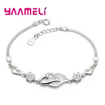 

Christmas New Year Valentines Gift for Women Girlfriend 100% 925 Sterling Silver Hearts Austria Crystal Bracelets