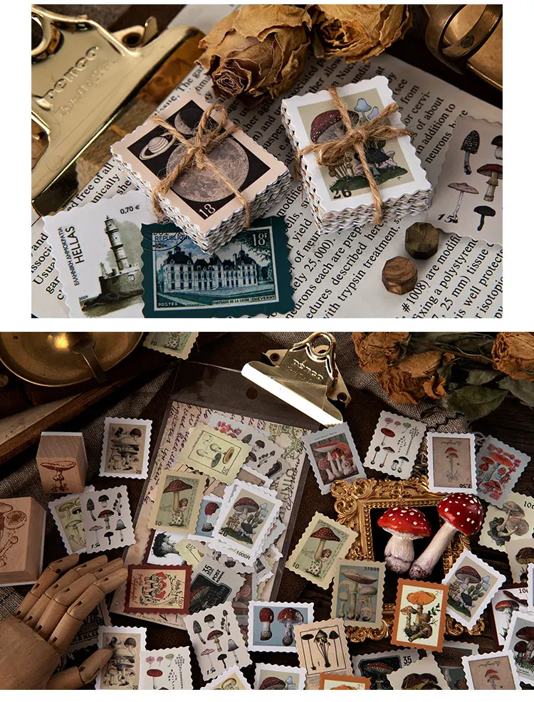 46 шт. Ретро штампы серии гриб коллекция дневник мини этикетки наклейки винтажные штампы Скрапбукинг корейский милый Васи Стикеры