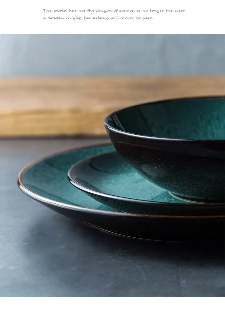Ceramic Steak Plate Pasta Dish Bowl Cup Kitchen Dinnerware in Green