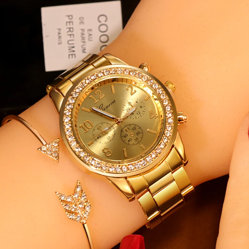 Женские классические часы Reloj Mujer роскошные женские Geneva с полностью стальным