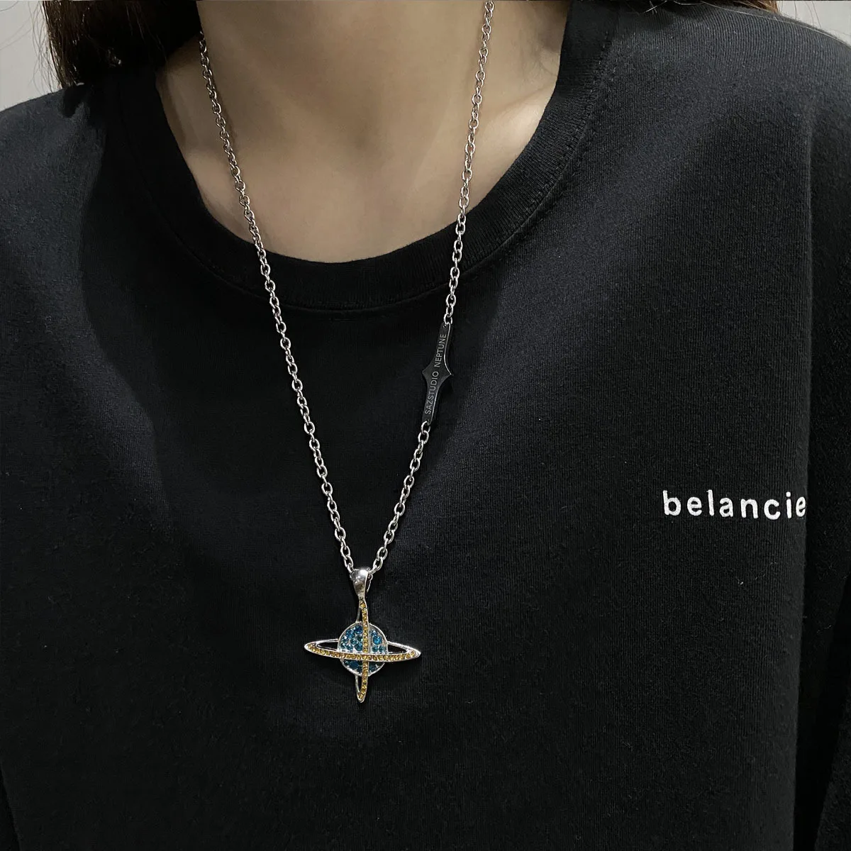 Ins Harajuku Style Titanium Cosmic Planet Necklace Men's and Women's Trends  Retro Pendants Tide Brand wholesale
