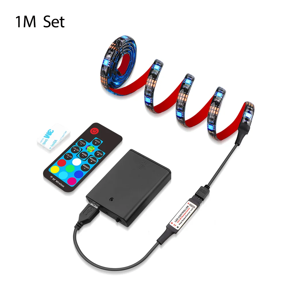 1M 5V Светодиодная лента на батарейках 5050 USB Гибкий ТВ Настольный экран фоновое освещение с RF 17Key пульт дистанционного управления Водонепроницаемый - Испускаемый цвет: 1M