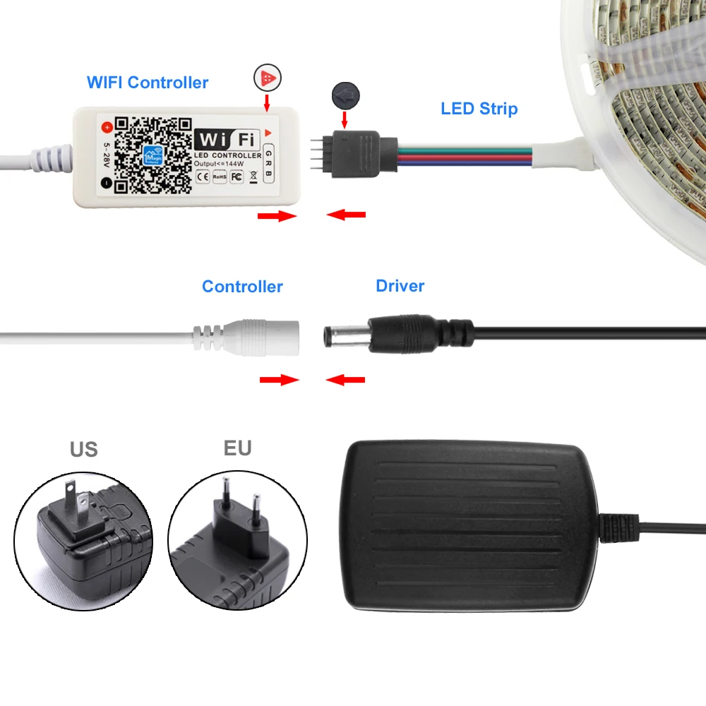 2835 Smd Водонепроницаемая 12 В Rgb Светодиодная лента Wifi Пульт дистанционного управления Tiras Светодиодная лента Rgb 12 В светодиодные полосы для кровати