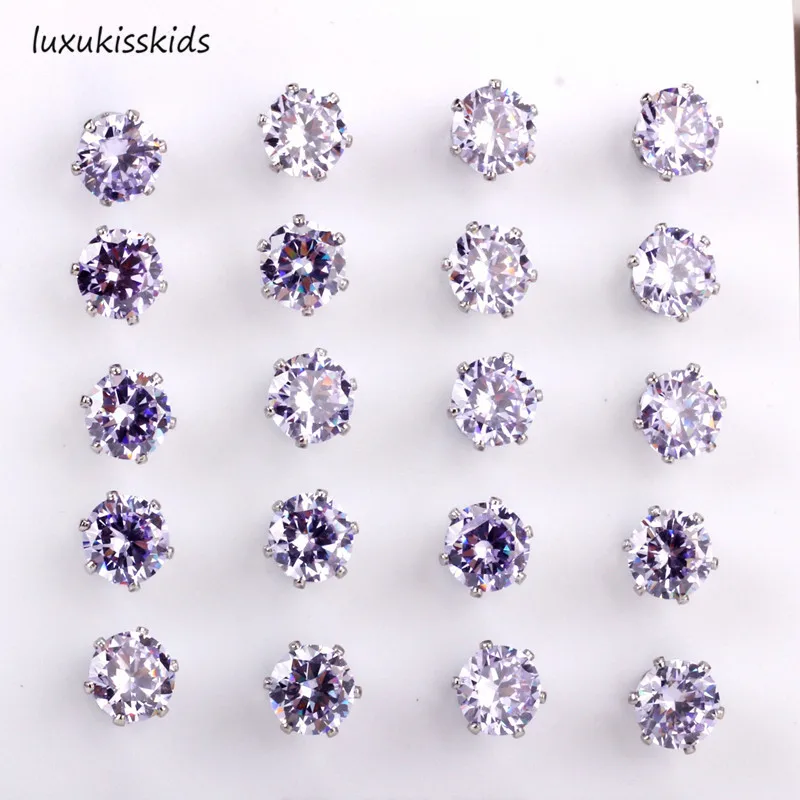 LUXUKISSKIDS 10 пар/лот светильник голубой кубический циркон маленькие серьги гвоздики 3 мм до 10 мм хирургическая нержавеющая сталь круглые серьги