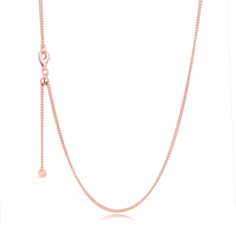 100% Real 925 Sterling Silver Rose Gold Color Curb Chain Necklaces for Women DIY Beads Charms Jewelry Wholesale berloques | Украшения и