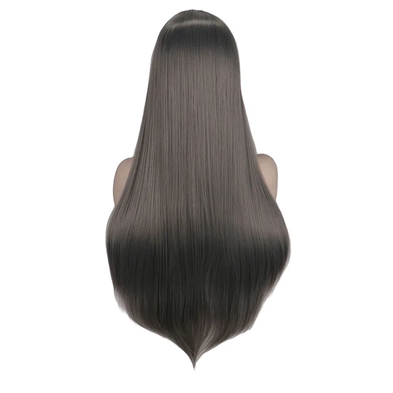 Причудливый W длинный прямой синтетический парик на кружеве, темно-серый парик для женщин, натуральные волосы, завязанные вручную