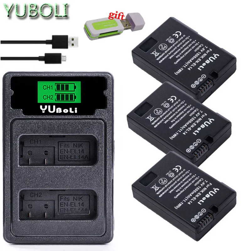 charger and 3battery Декодировать bateria ENEL14 en-el14a RU EL14 EL14A EN-EL14 Батарея для nikon Coolpix D3100 D3200 D3300 D5100 D5200 D5300 P7000 P7100 - Цвет: charger and 3battery