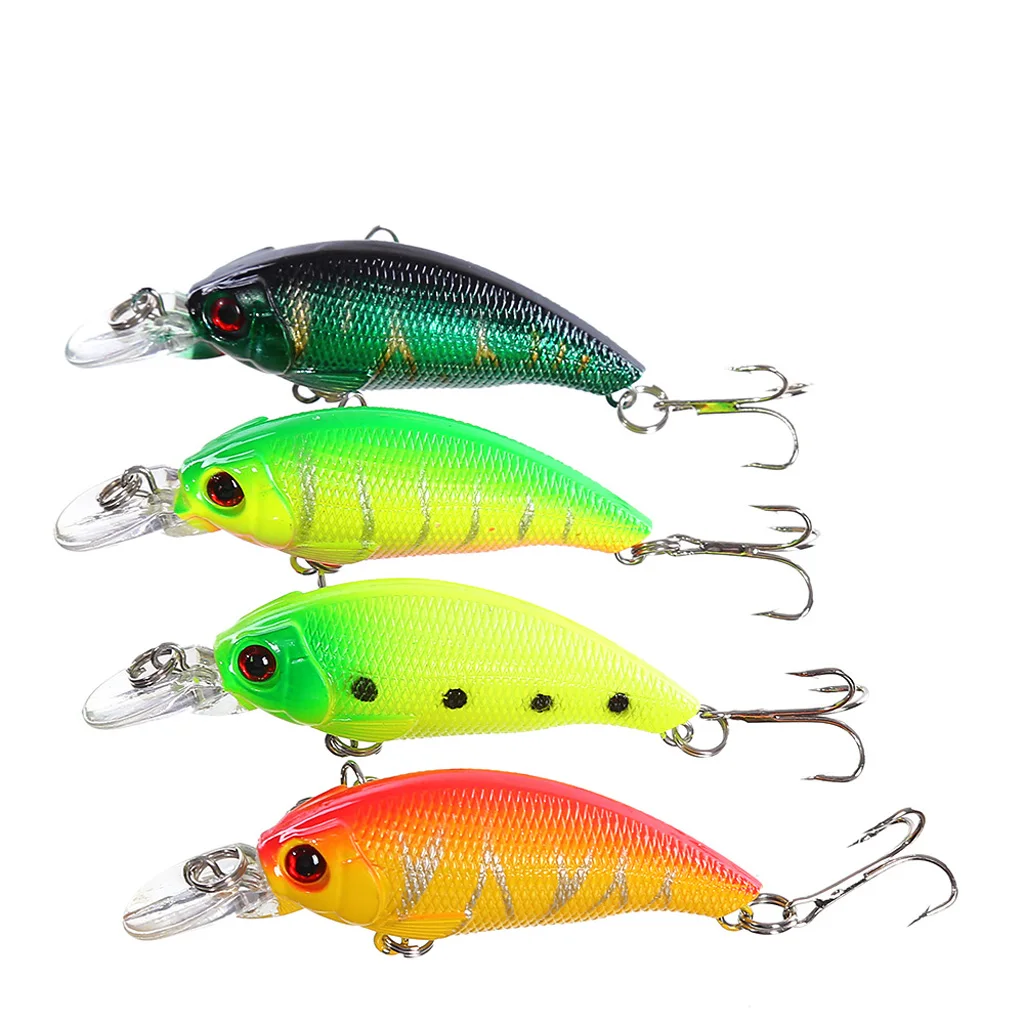  4 Pcs Colorful Fishing Lures Hard Minnow Swim Bait Treble Hook Tackle 7.5cm