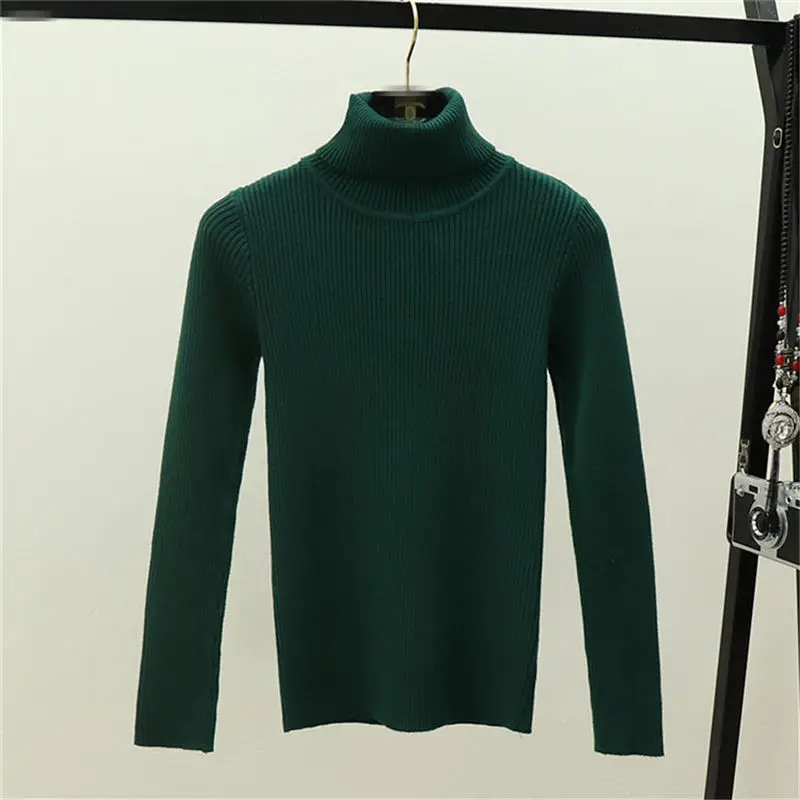 

Autumn Winter chic Turtleneck Elastic Pullovers Sweaters Women Spring Korea Green Knitted Sweater Female Bottoming Soft Jumper