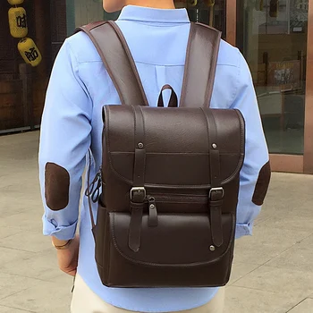 

PU Leather Backpack Fashion Vintage Unisex Student Bagpack Laptop 15.6 Notebook Teenager Waterproof Bag Pack Women Men Male Bags