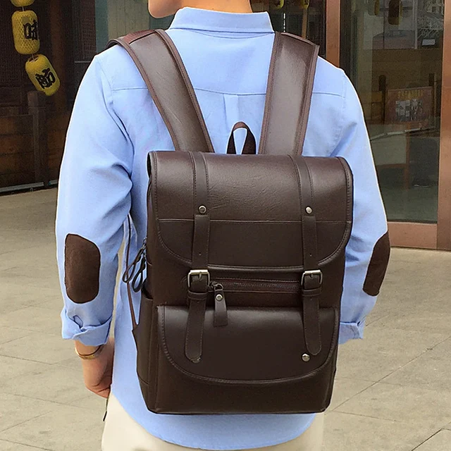 Fashion Vintage PU Leather Backpack Unisex Student Bagpack Laptop 15.6 Notebook Teenager Waterproof Bag Pack Women Men Male Bags
