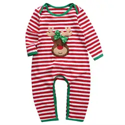Новейшая модель; Рождественская Одежда для новорожденных, для маленьких мальчиков; полосатая футболка с длинным рукавом для девочек;