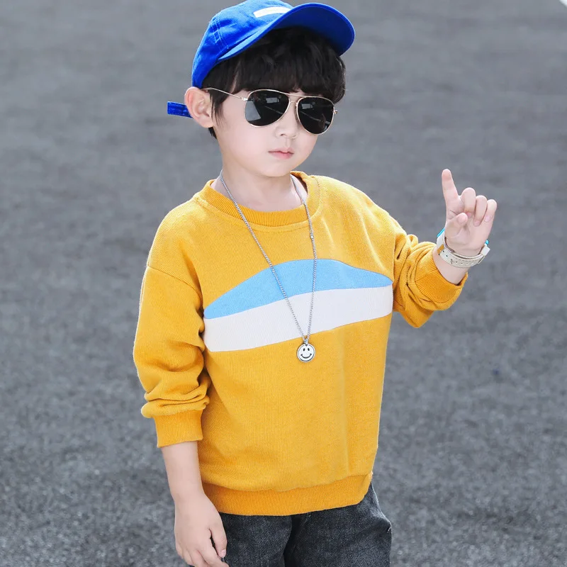 Blue Yellow Patchwork Hoodies Children Tops For Teenage Boys New Long Sleeve Cotton Sport Sweatshirt Kids Autumn Clothing