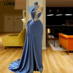 LORIE Arabic Evening Dresses CRYSTAL Beads Satin Dubai Abiye Formal Prom Party Gowns 2021 Sexy One Shoulder Celebrity Dresses