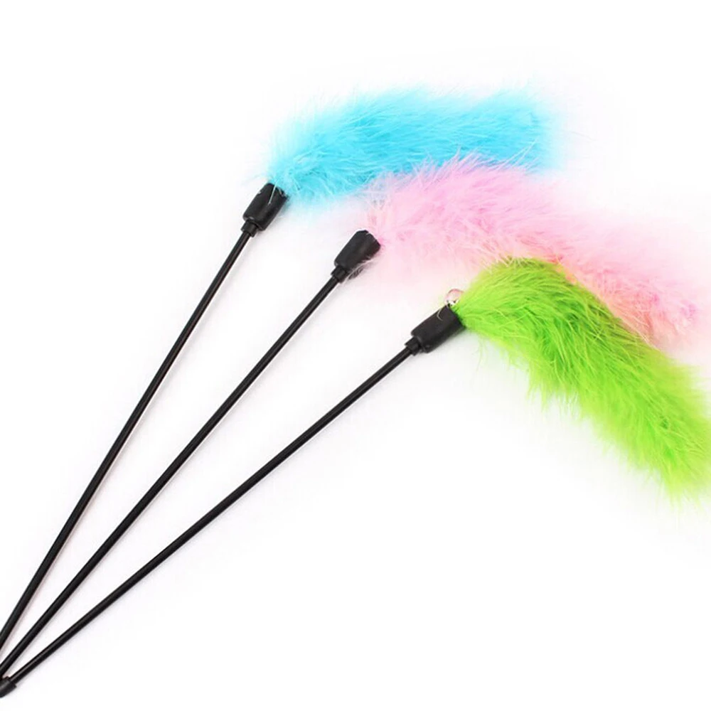 Pet Kitten Supplies Accessories Colorful Turkey Feathers Tease Cat Stick Teaser Pet Interactive Toy Random Color Cat Funny Stick 