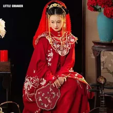 

Luxury Ancient Royal Red Ancient Ming Dynasty Hanfu Bride Embroidery Women Oriental Dragon Phoenix Traditional Wedding Clothes