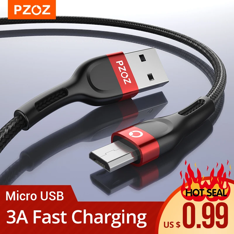 PZOZ 1m 2m провод Micro USB кабель 3A быстрой зарядки Microusb зарядное устройство данные шнур
