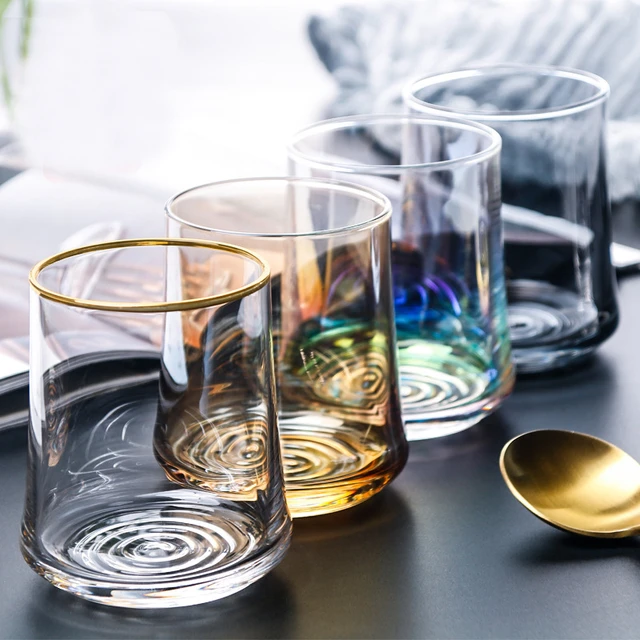 Conjunto de 6 copos curtos de cristal para uísque ou água, 6 cores