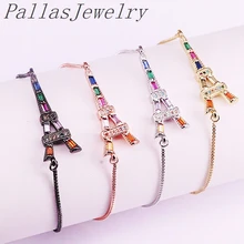 10 шт. Радужный CZ Micro Pave башенный разъем регулируемый браслет с шармами ювелирные изделия для леди как подарки